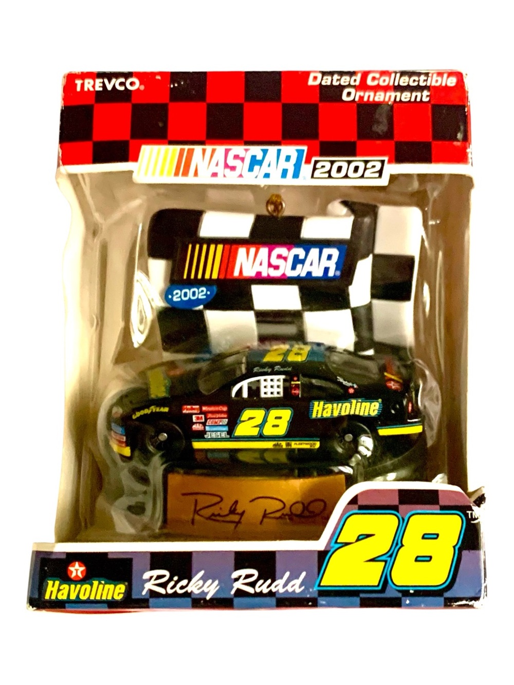 Trevco NASCAR 2002 #28 Collectible Ornament Display piece driven by Ricky Rudd